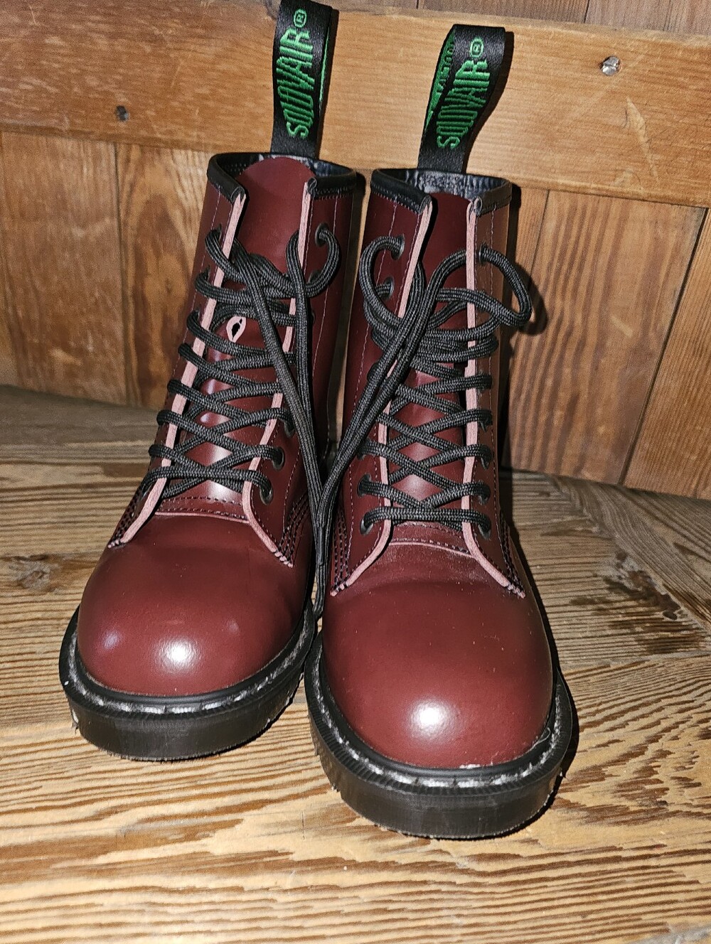 Burgundy Combat Boots with Black Laces